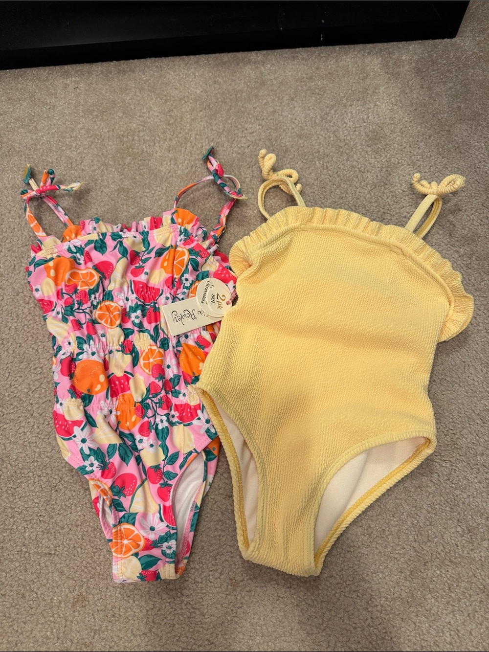 NWT Cynthia Rowley Yellow & fruit themed Ruffle-Trim One-Piece Swimsuits